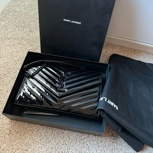 Saint Laurent Monogramme Quilted Patent Leather Wallet on a Chain